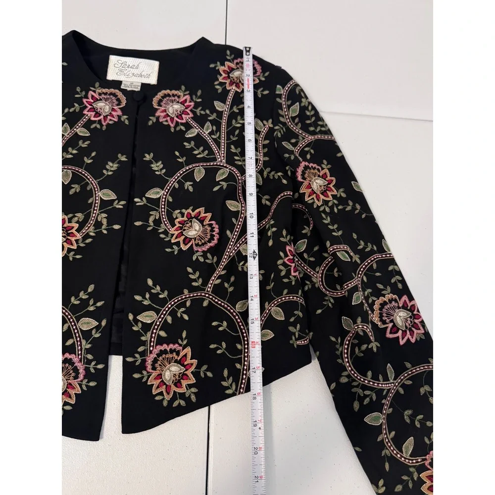 Sarah Elizabeth Black Floral Embroidered Cropped Bolero‎ Jacket Size 10 G3